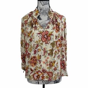 Nicole Miller New York Vintage Inspired Floral Boho chic Blouse Size M